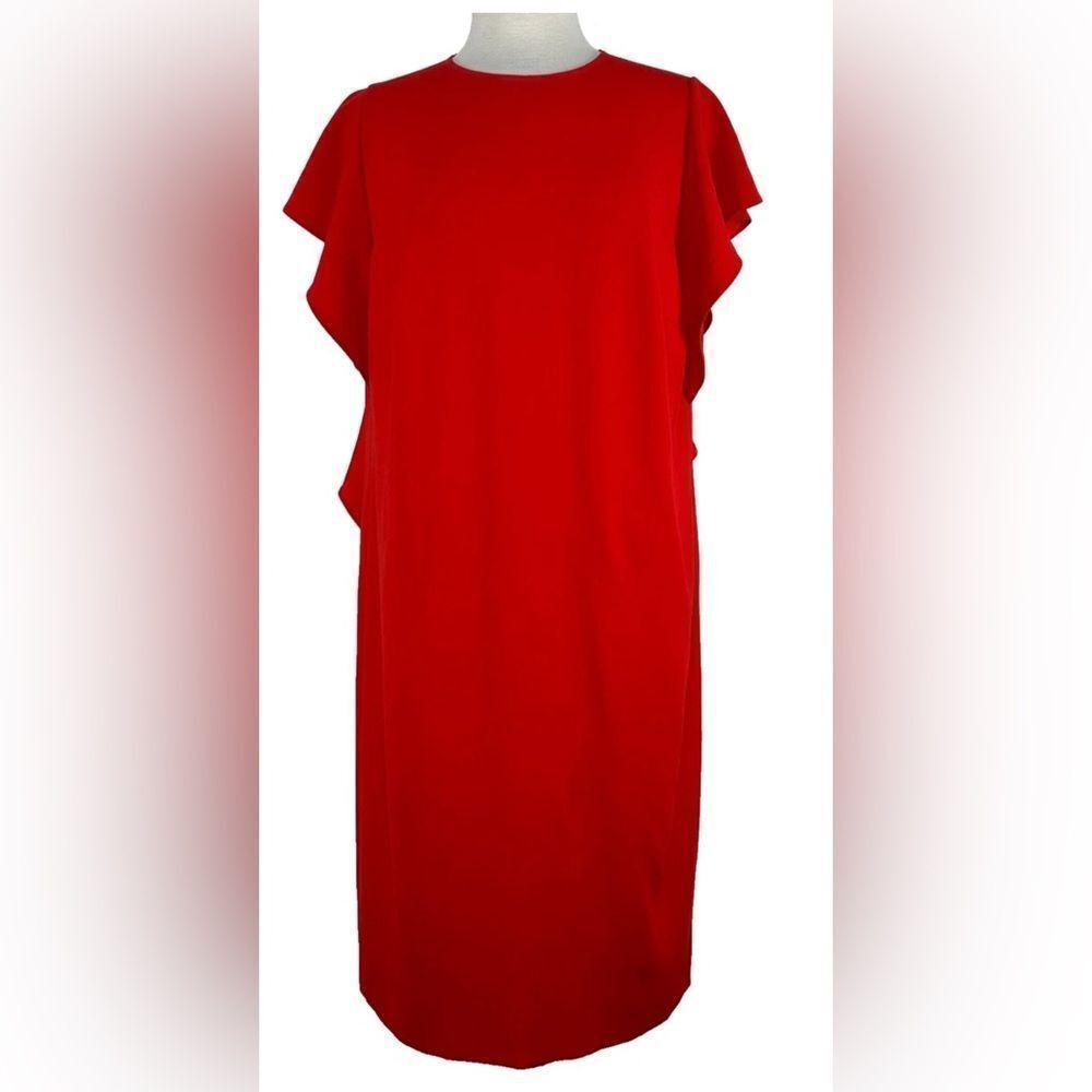 Escada Red Dress ruffles sheath size 34